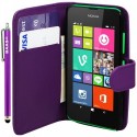 Etui Housse Cuir Violet Portefeuille Nokia Lumia 530 + stylet + 3 films offerts