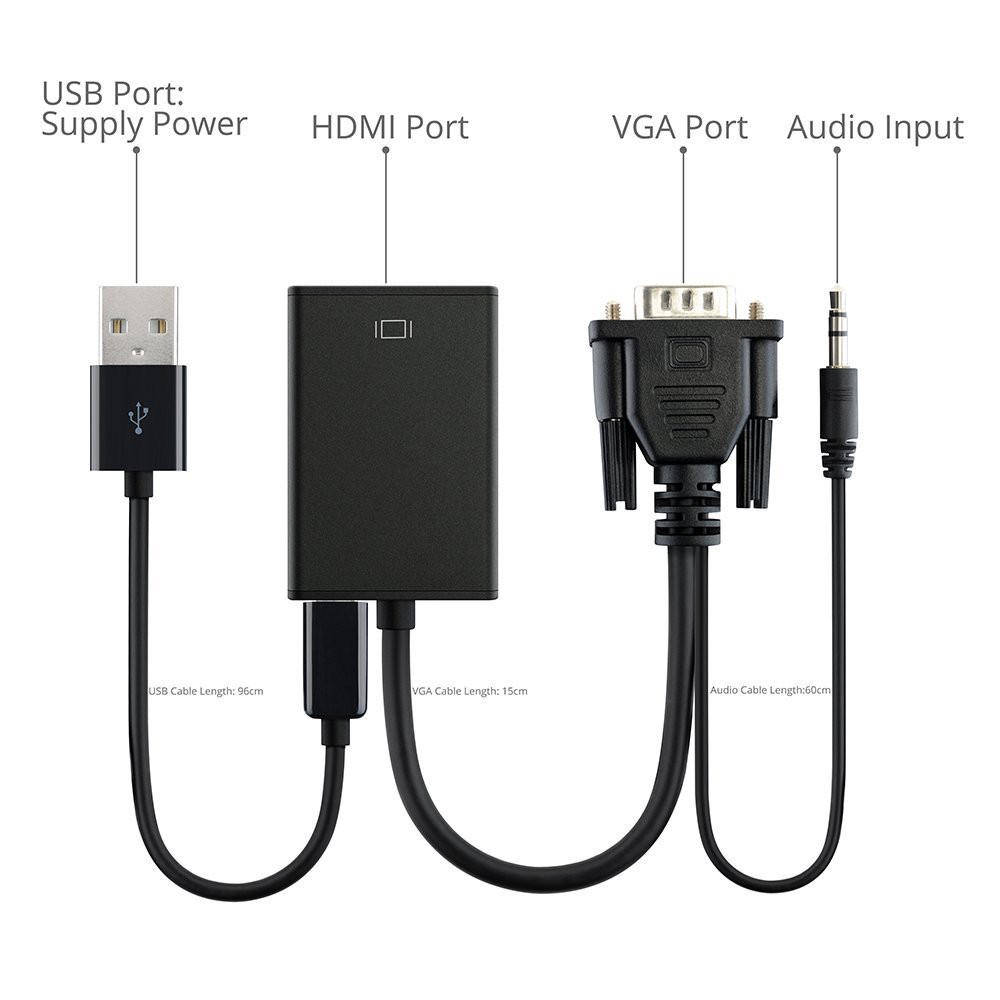 Adaptateur VGA Mâle + audio vers HDMI femelle - CPC informatique