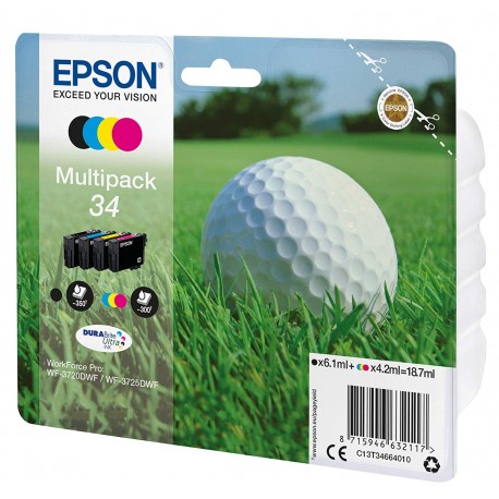 Epson multipack T34 Noir, Cyan, Magenta, Jaune T3466 Balle de Golf