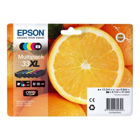 Epson 33 XL multipack Cyan, Magenta, Jaune T3337 Orange