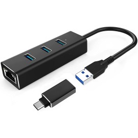 Hub USB 3.0 4 ports + ethernet USB-A + adaptateur USB-C