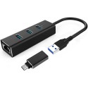 Hub USB 3.0 4 ports + ethernet USB-A + adaptateur USB-C