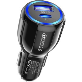 Chargeur USB double 30W USB A USB C PD QC 3 sur allume-cigare