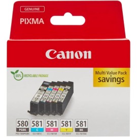 Canon 580 581 Multipack Cyan + Magenta + Jaune + Noir + Noir PGBK CLI-581C CLI-581M CLI-581Y CLI-581BK + PGI-580PGBK