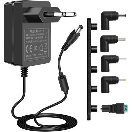Adaptateur Secteur 24V 1,5A 5,5 x 2,1 mm + 5 connecteurs