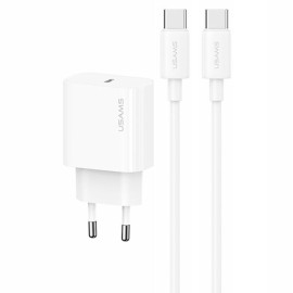 Kit Chargeur rapide 20W T65 + Câble USB Type-C vers USB Type-C 60W (1m) Usams Yi Series OYXLTZ01 / CC226 / SJ711 Blanc