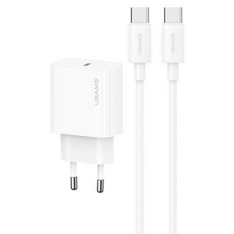 Kit Chargeur rapide 20W T65 + Câble USB Type-C vers USB Type-C 60W (1m) Usams Yi Series OYXLTZ01 / CC226 / SJ711 Blanc