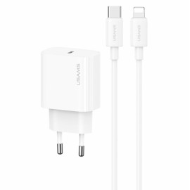 Kit Chargeur rapide 20W T65 + Câble USB Type-C vers USB Type-C 60W (1m) Usams Yi Series OYXLTZ01 / CC226 / SJ711 Blanc