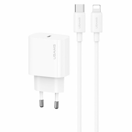 Kit Chargeur rapide 20W T65 + Câble USB Type-C vers USB Type-C 60W (1m) Usams Yi Series OYXLTZ01 / CC226 / SJ711 Blanc